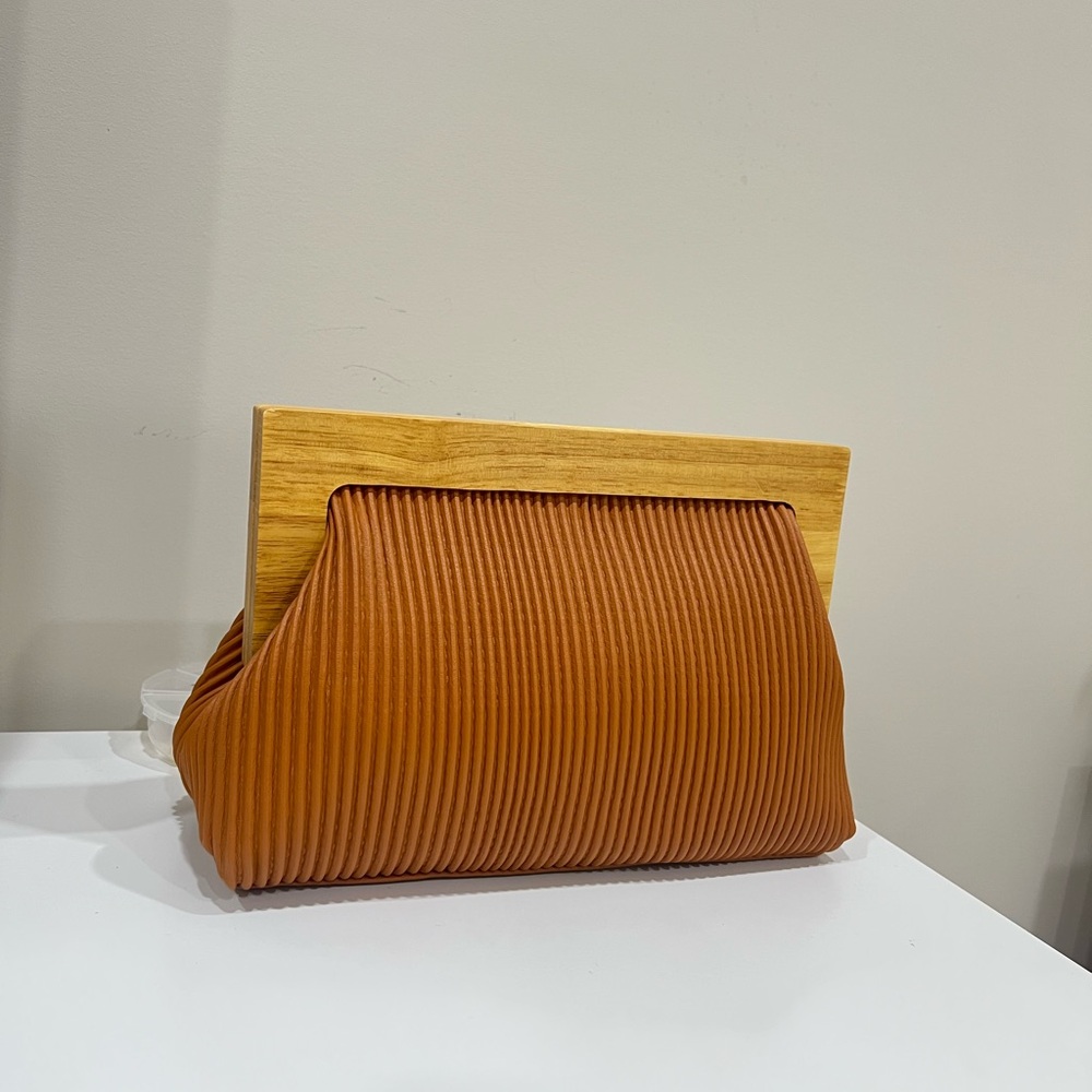 Pleated Wood Frame Clutch